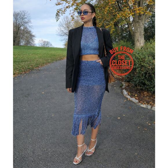 RARE!!! MANGO Co-Ord Set Knit Crop Top + Fringed Midi Skirt NWT - Picture 7 of 16